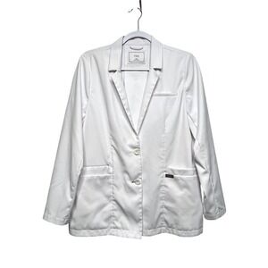 FIGS Women S Bellevue Short Lab Coat Blazer 2-Button Pockets Doctor Nurse White